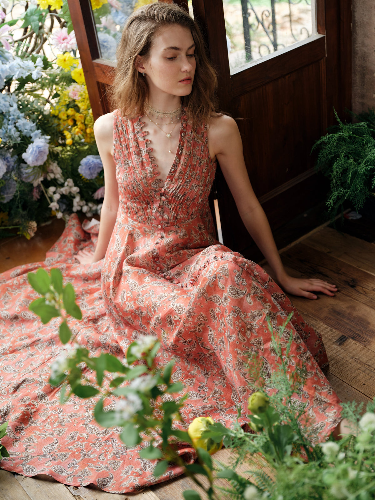 Rebecca 18 | Pleated Maxi Linen Dress