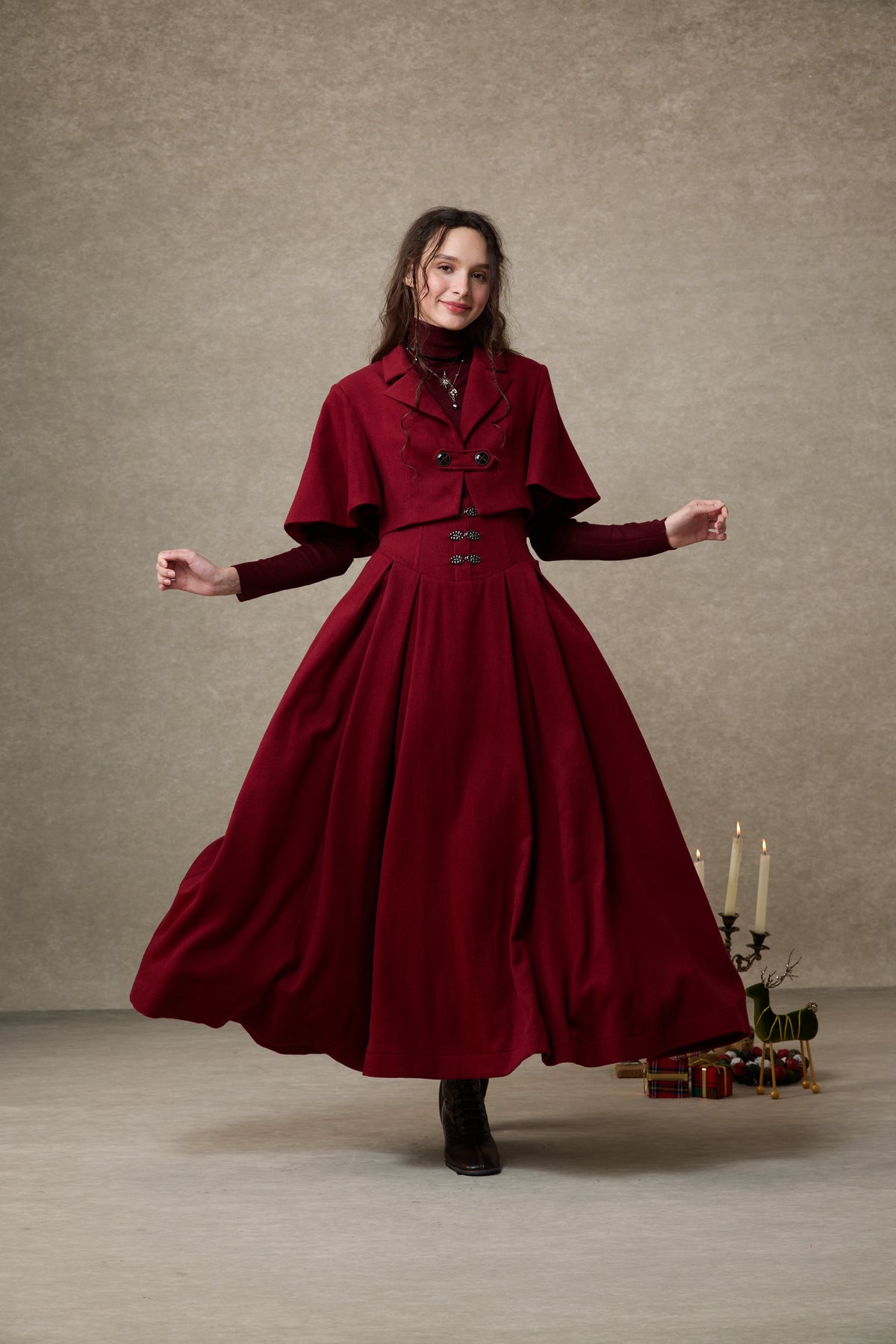 Clarise 22 |Retro Linen Skirt & Cape (2 pieces)