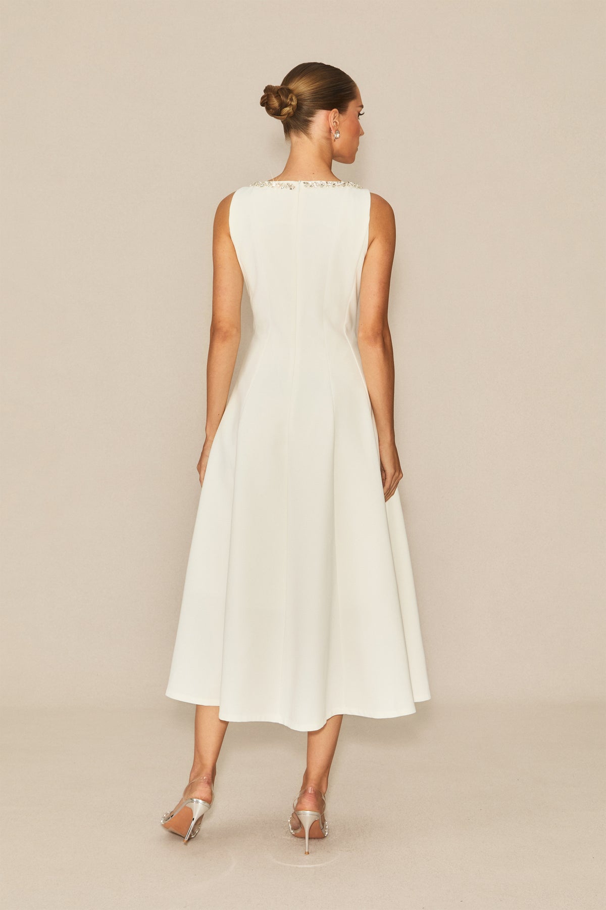 Captured Your Heart White Embellished Sleeveless Midi Dress