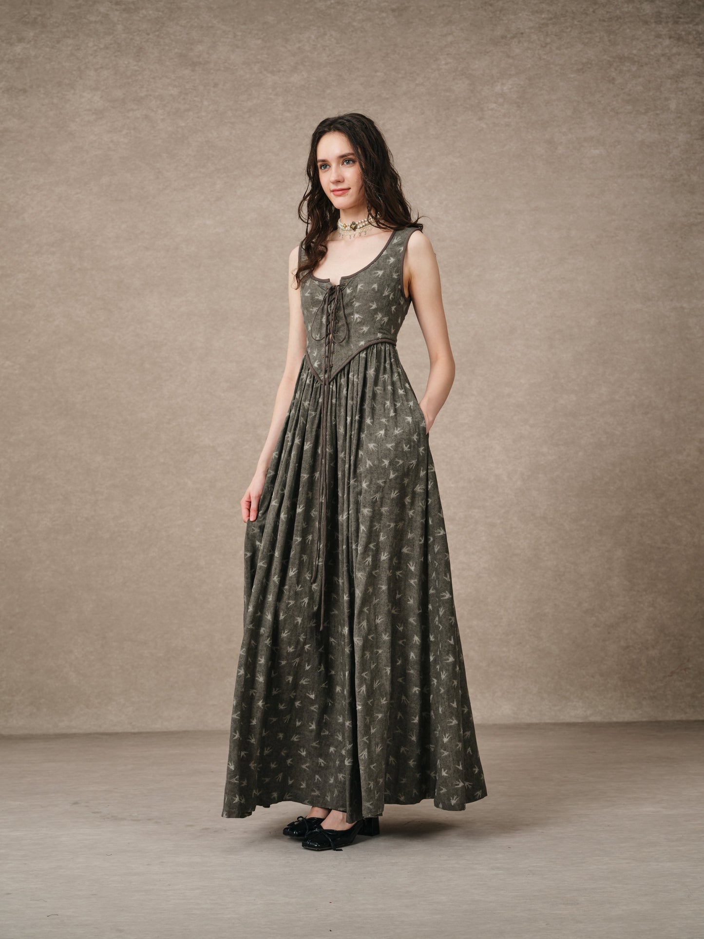 Anis 23 | Lace-up Jacquard Linen Corset Dress