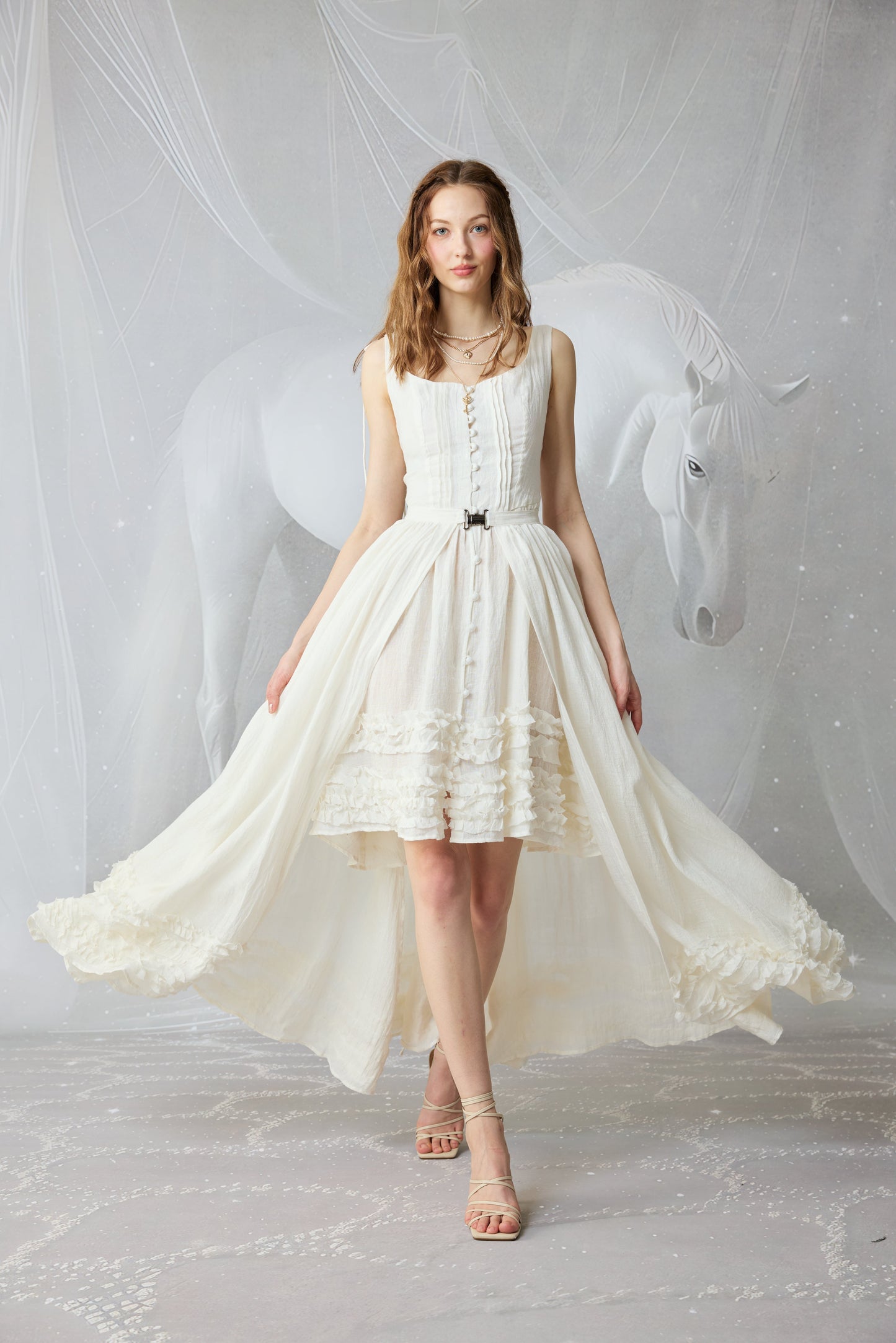 Wearable Poetry 17 | Ruffled linen dress & skirt (2 pieces)