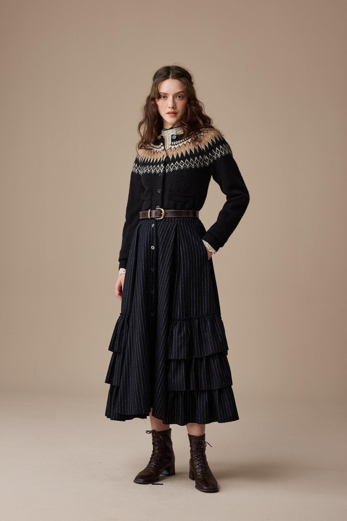 Kaite 18 |ruffled maxi wool skirt