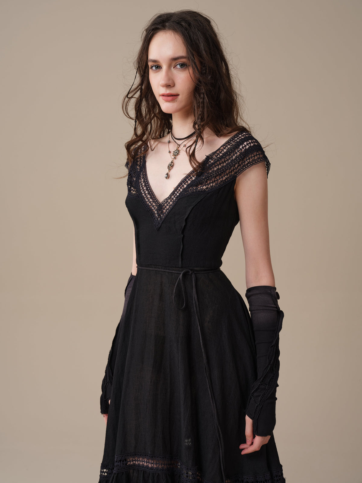 Cherry Tree 25 | Lace Linen flared dress