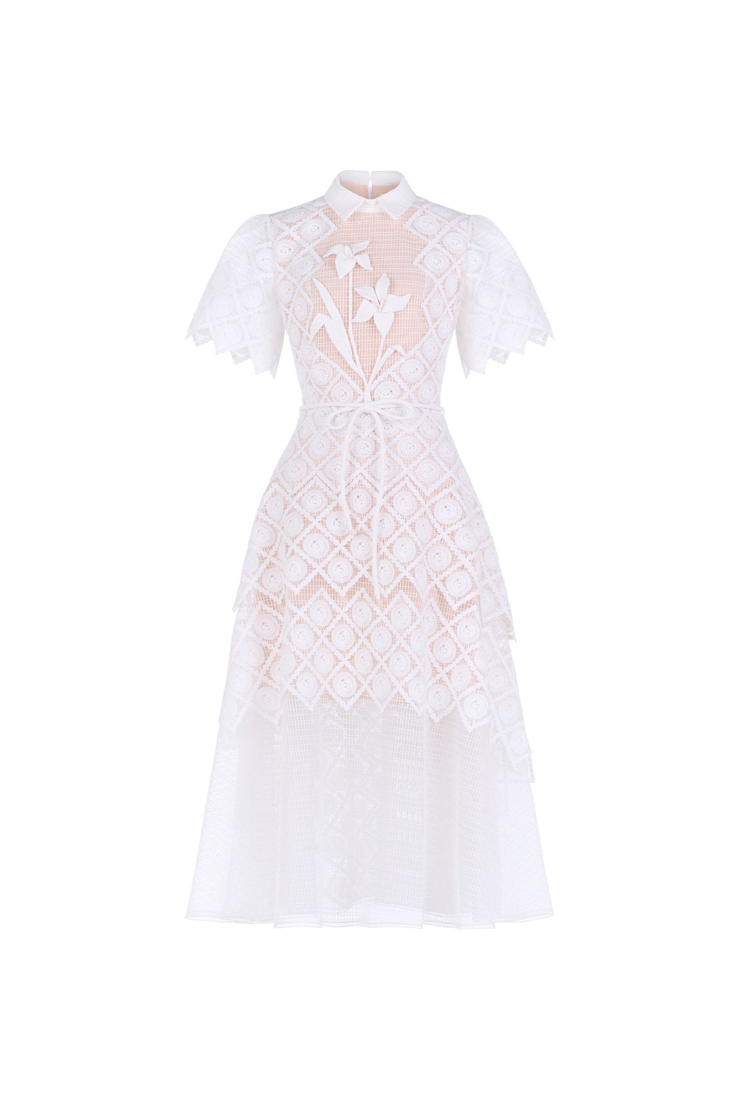 Grace Lace Embroidered Short Sleeve Midi Dress