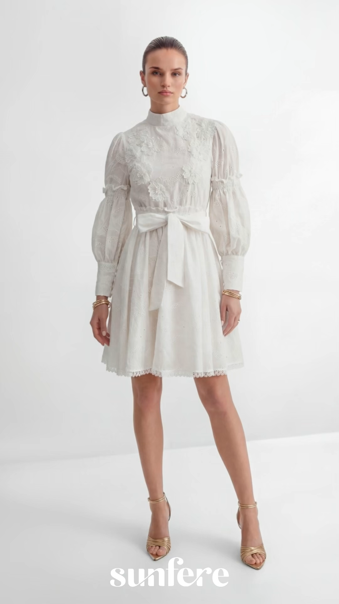 Loveliest Looks White Floral Embroidery Belted Mini Dress