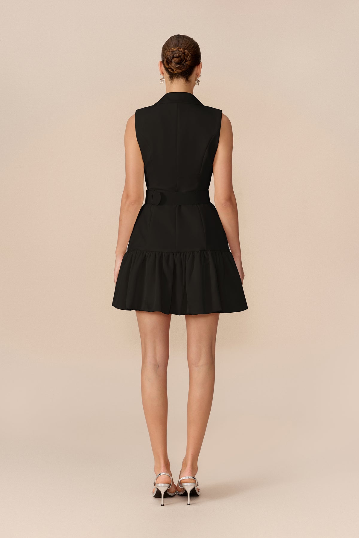 Polished Playful Black Double Breasted Ruffle Hem Mini Dress