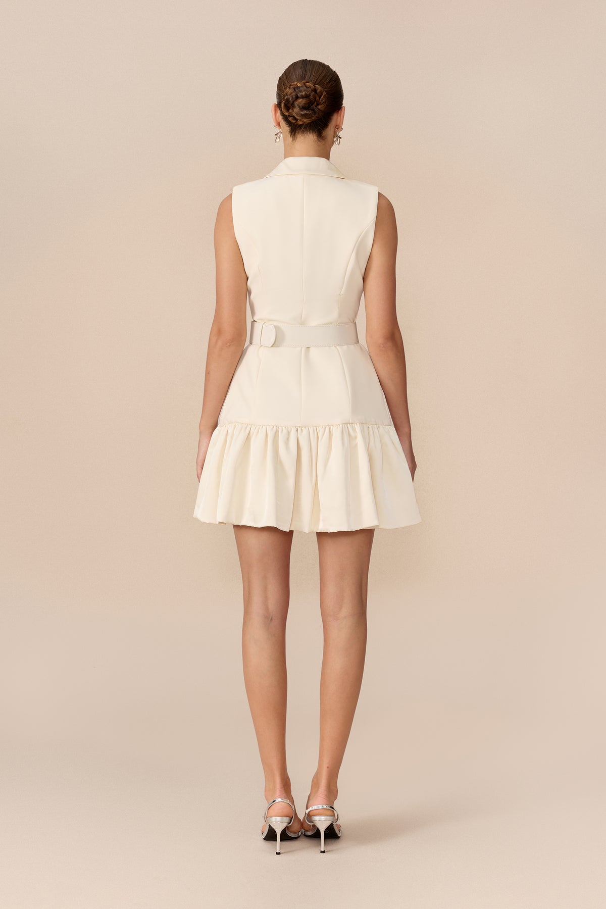 Polished Playful Apricot Double Breasted Ruffle Hem Mini Dress