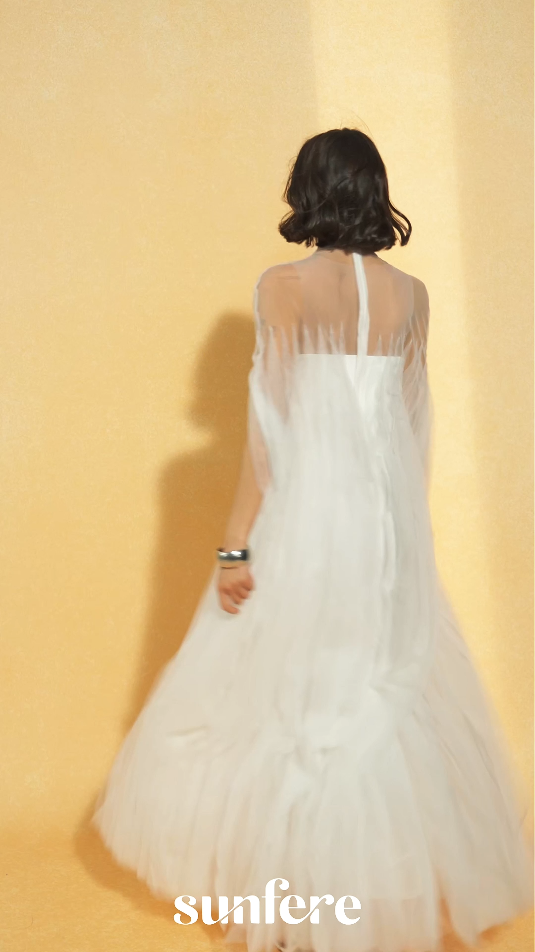 Following My Heart White Sheer Cape Sleeve Tulle Maxi Dress