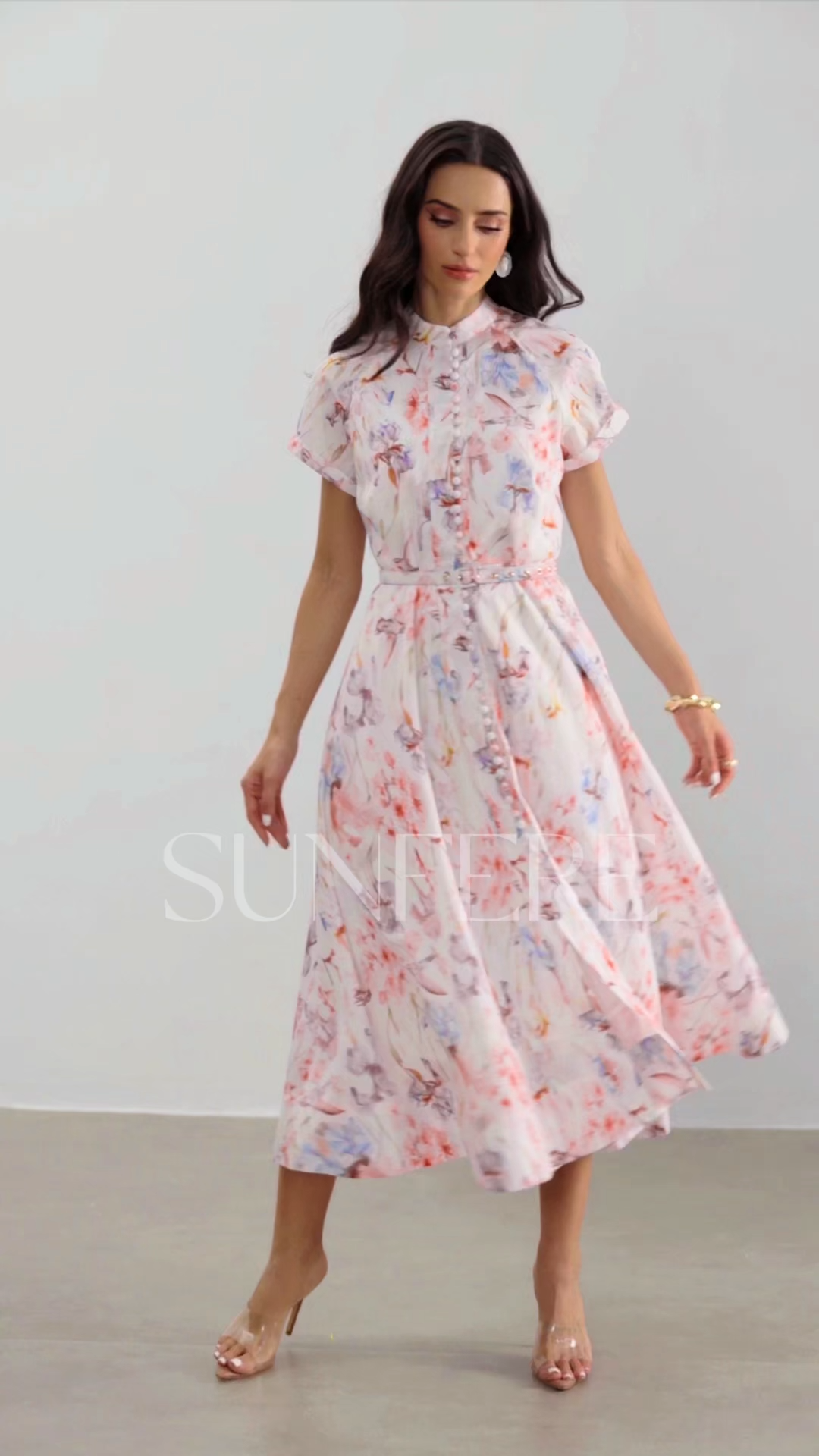 Muriel Floral Print Short Sleeve Midi Dress