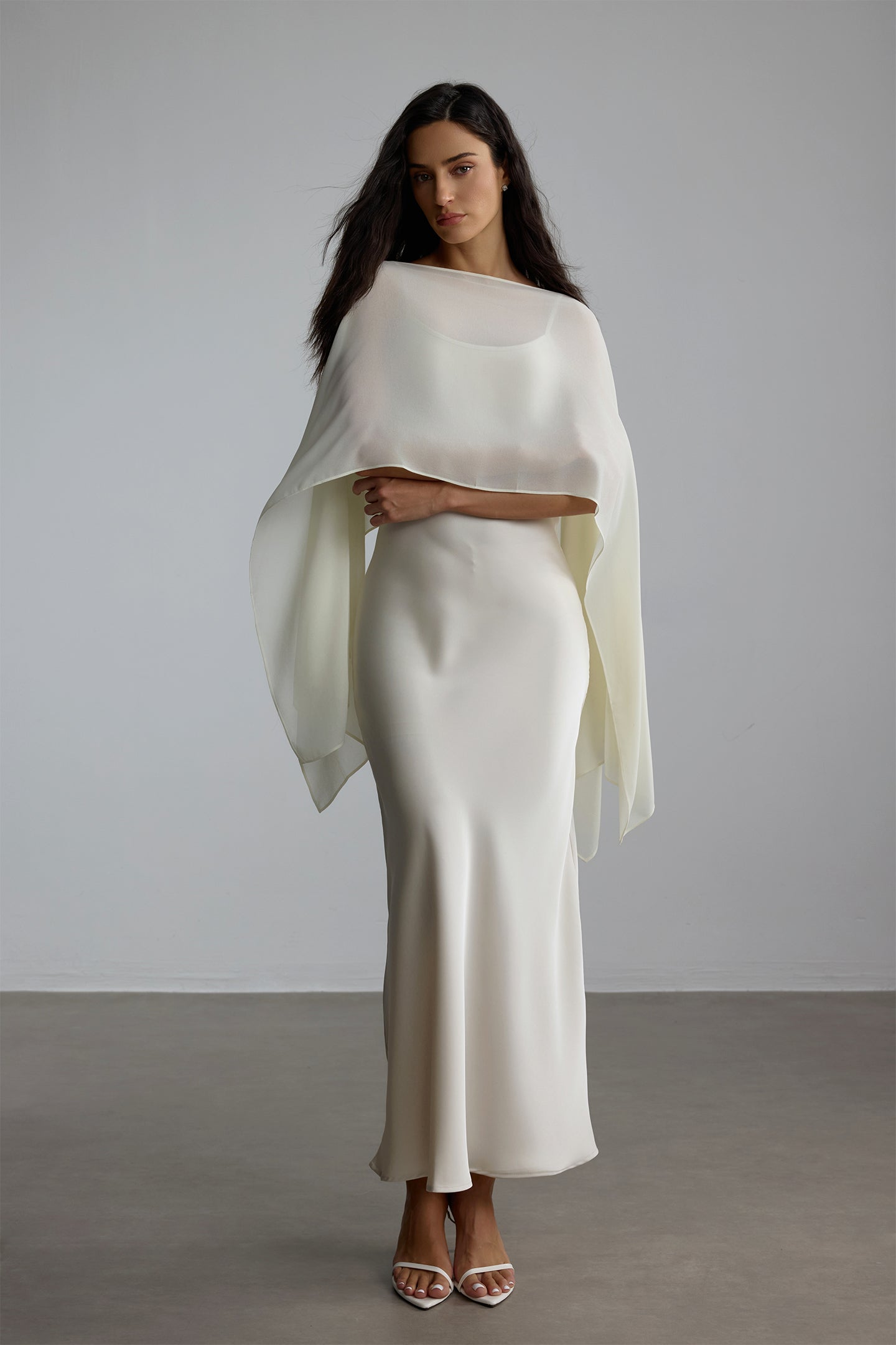 Elena Spaghetti Strap Maxi Dress With Cape Blouse