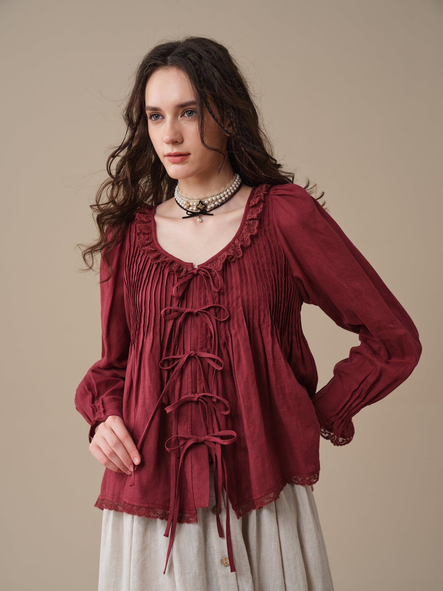 Isadora | Ruby Linen Poet Shirt