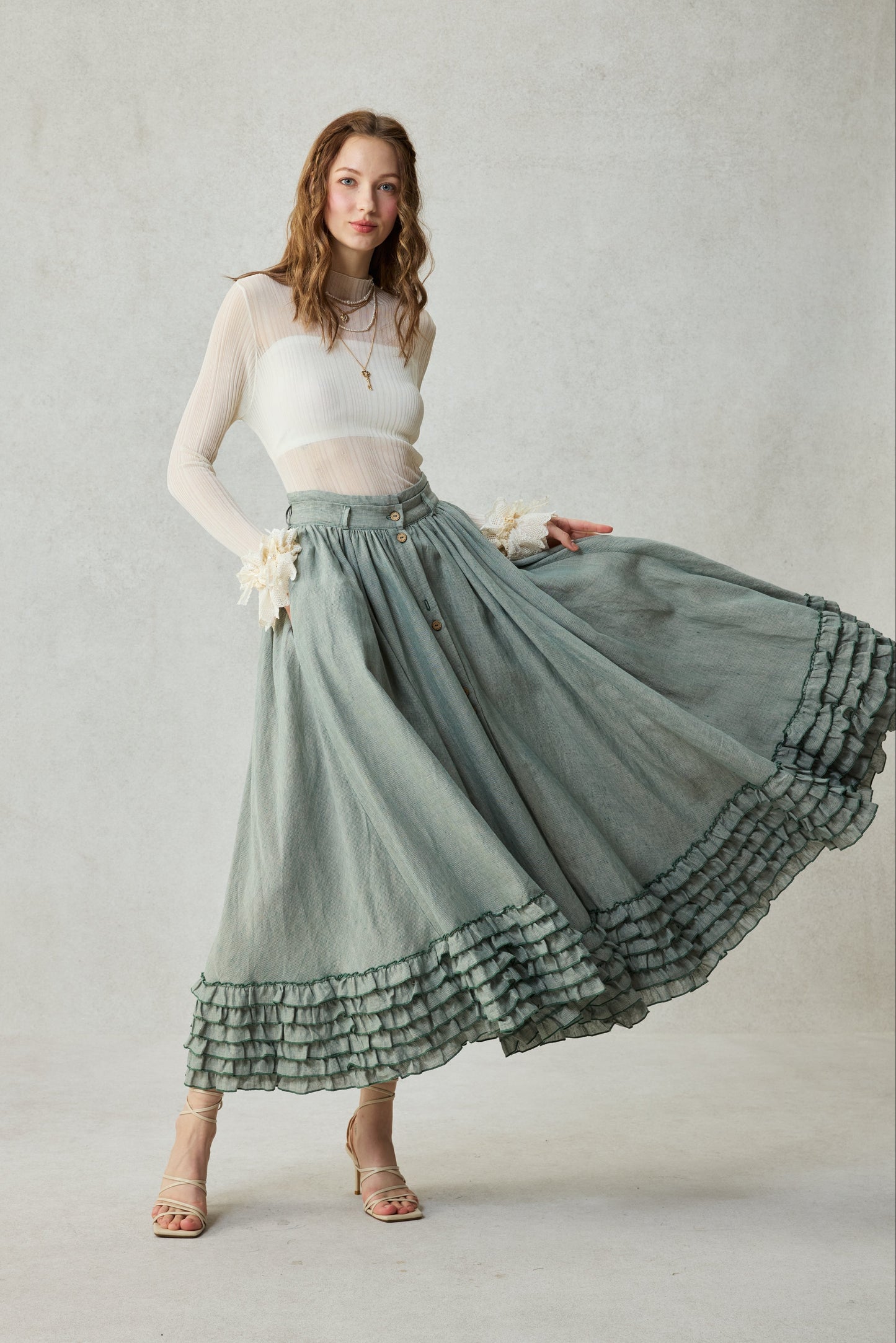 Dorothy 27 | Ruffled maxi linen skirt