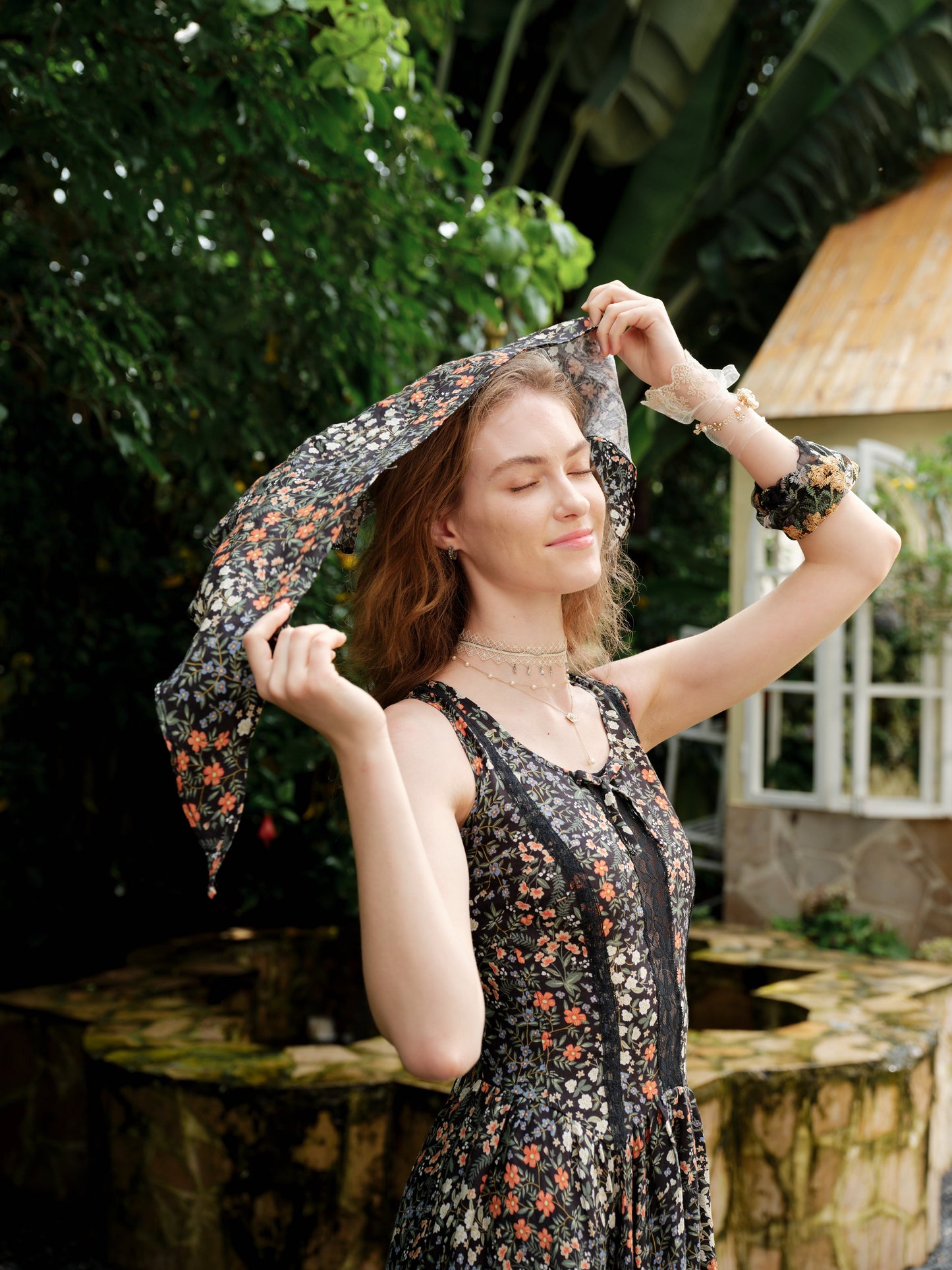 Floral linen bandana/scarf