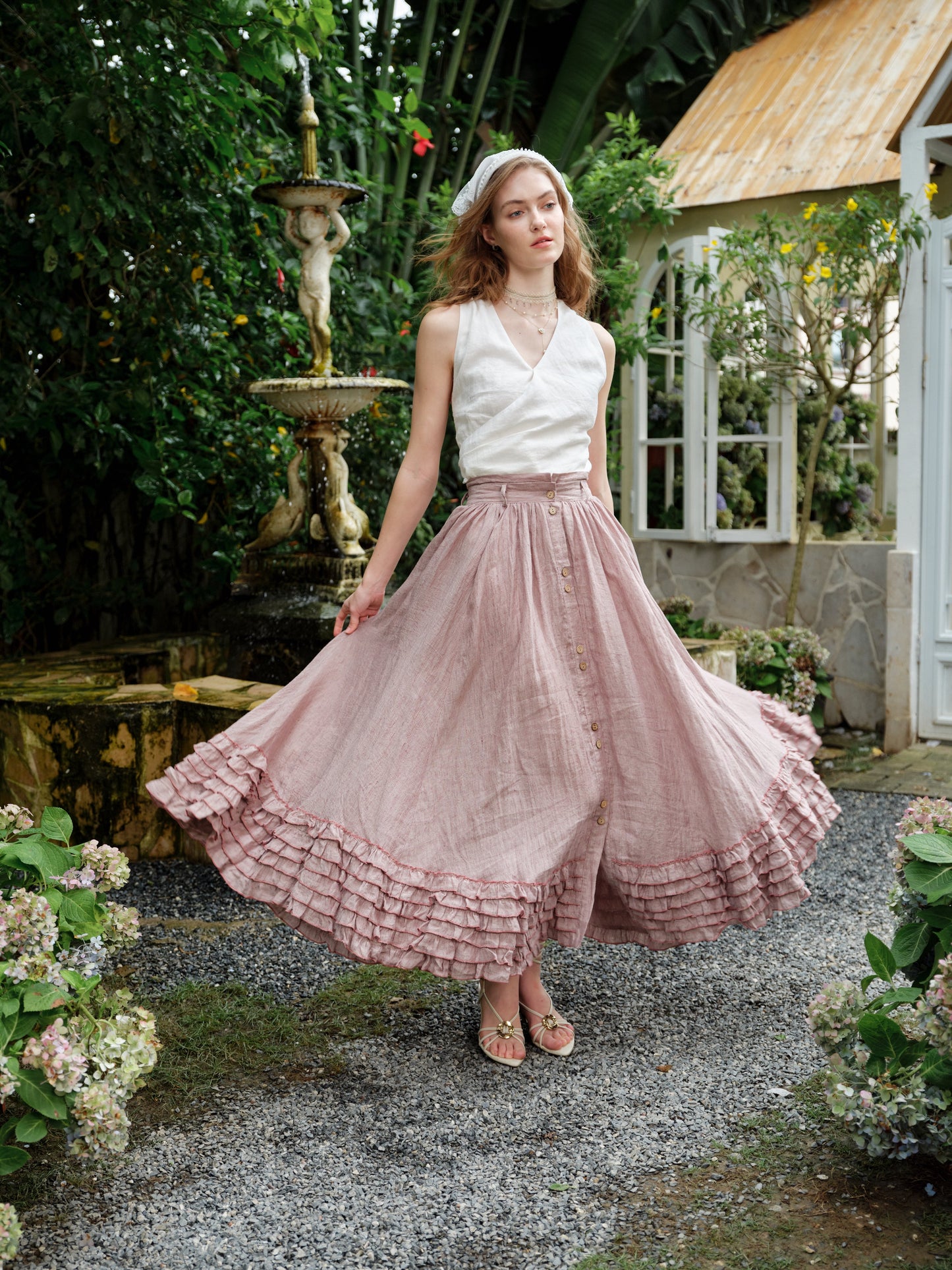 Dorothy 27 | Ruffled maxi linen skirt