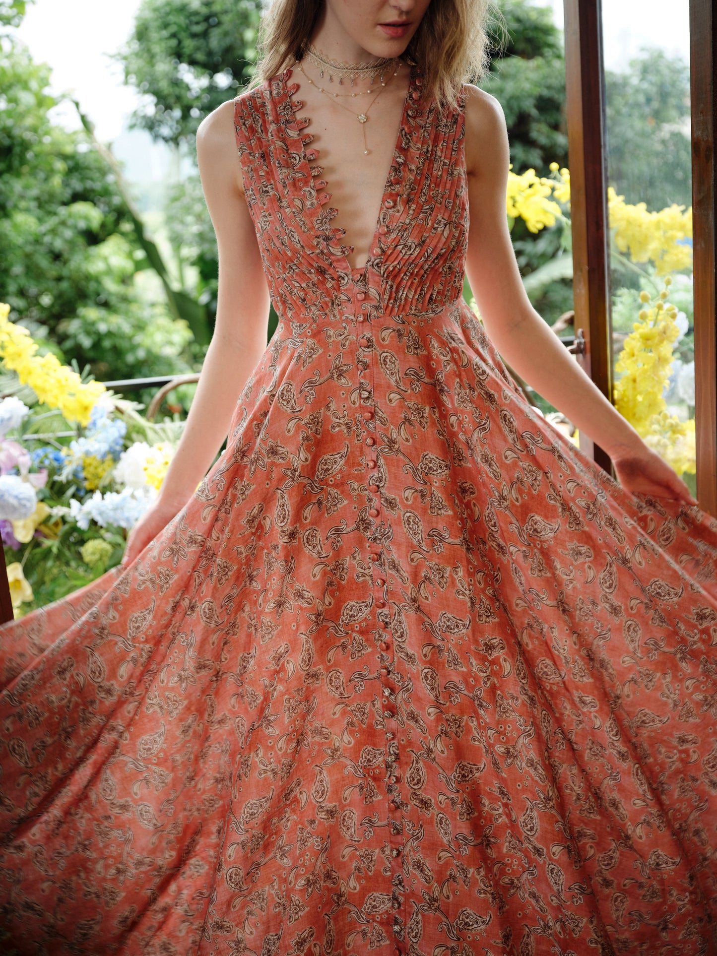 Rebecca 18 | Pleated Maxi Linen Dress