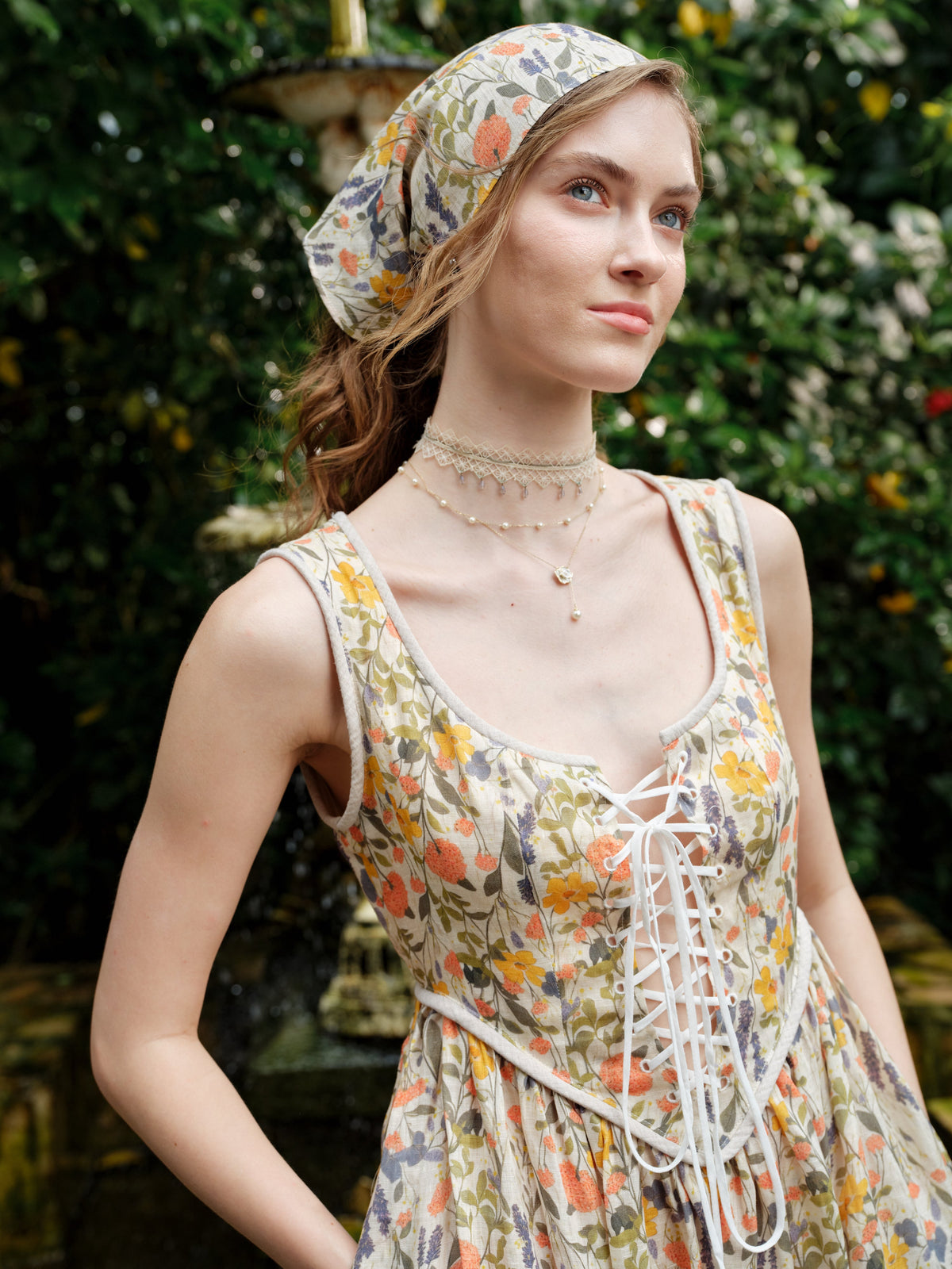 Floral linen bandana/scarf