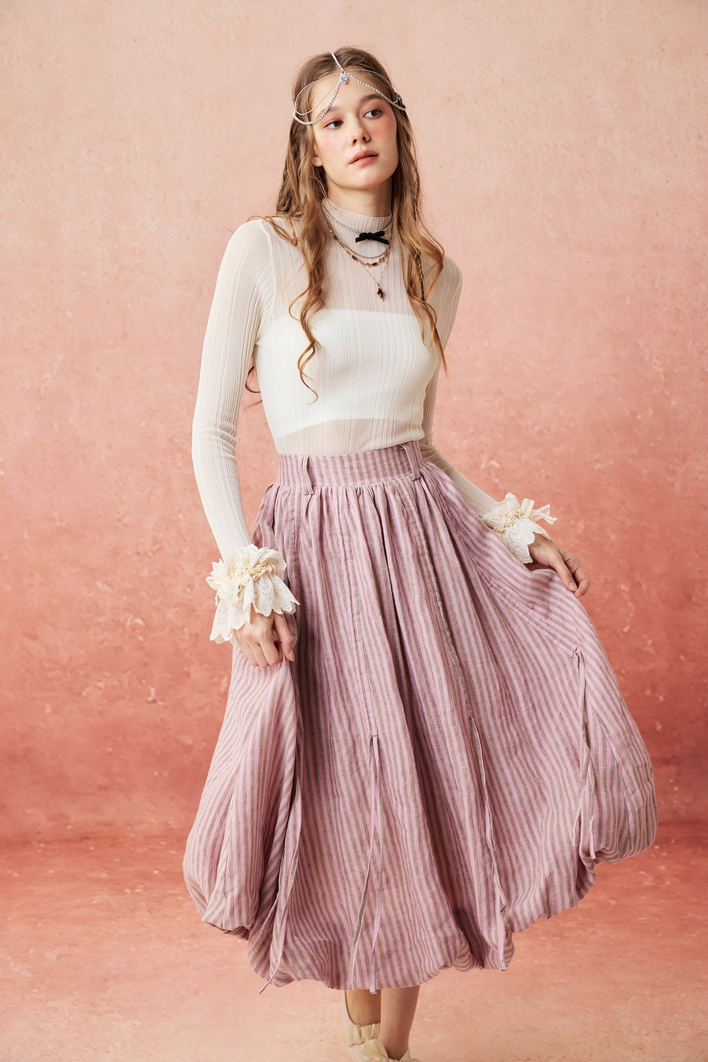 Camellia Bubble 22 | Drawstring Bubble Linen Skirt
