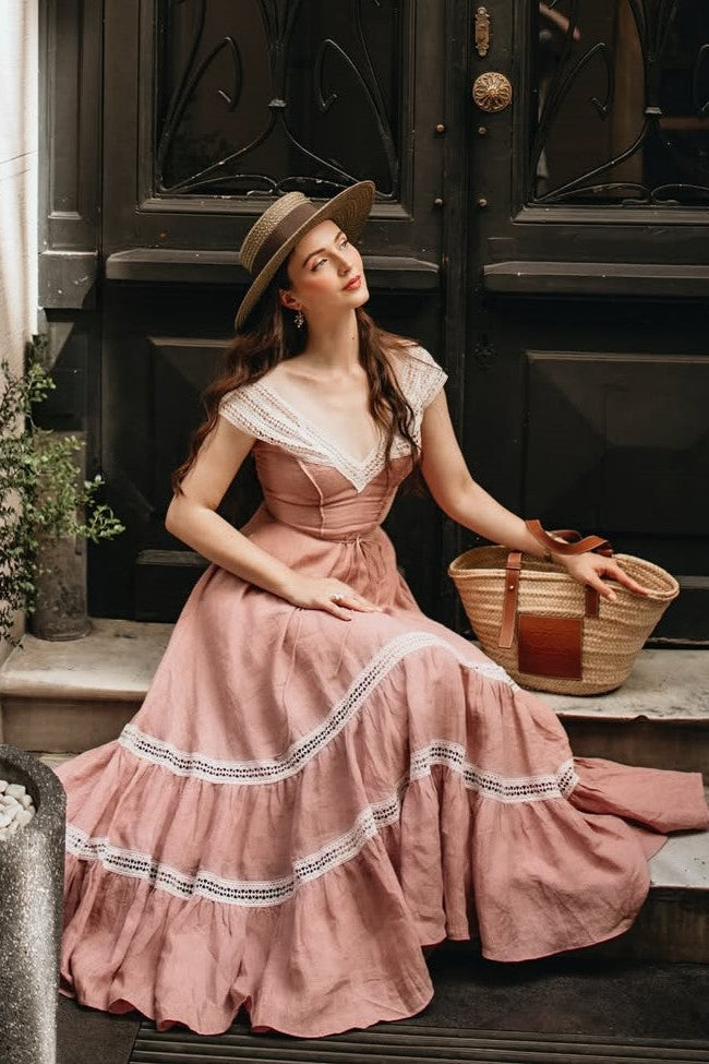 Cherry Tree 25 | Lace Linen flared dress