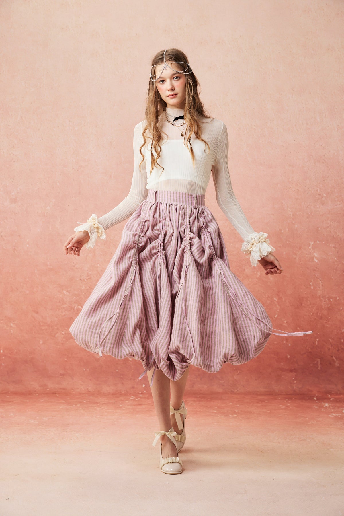 Camellia Bubble 22 | Drawstring Bubble Linen Skirt