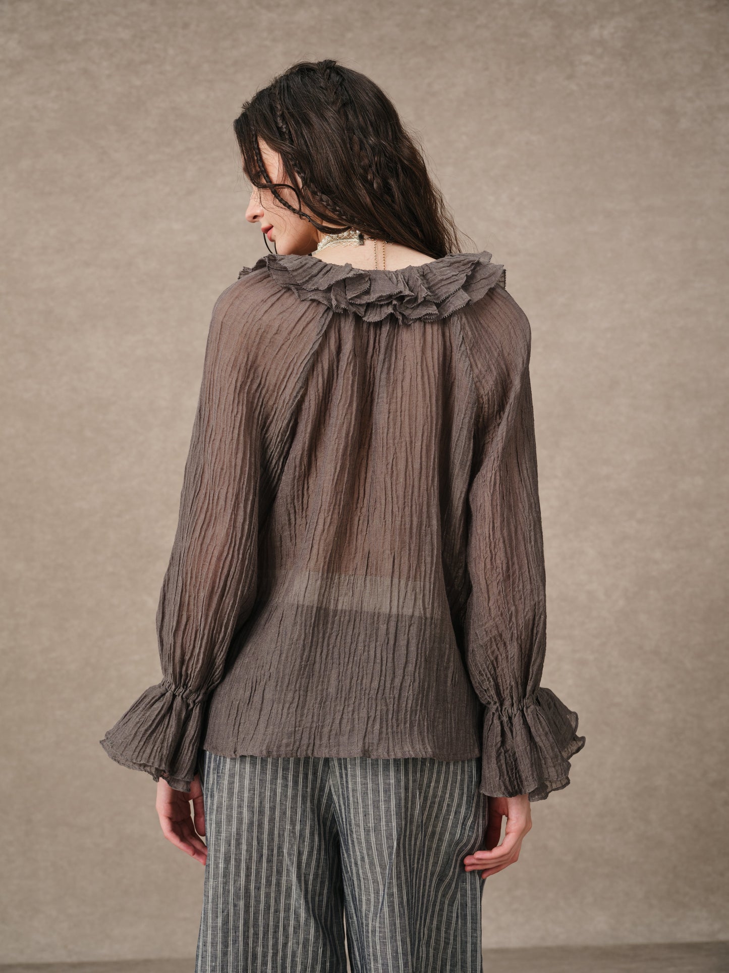 Nebula | Grey Ruffle Oversized Shirt
