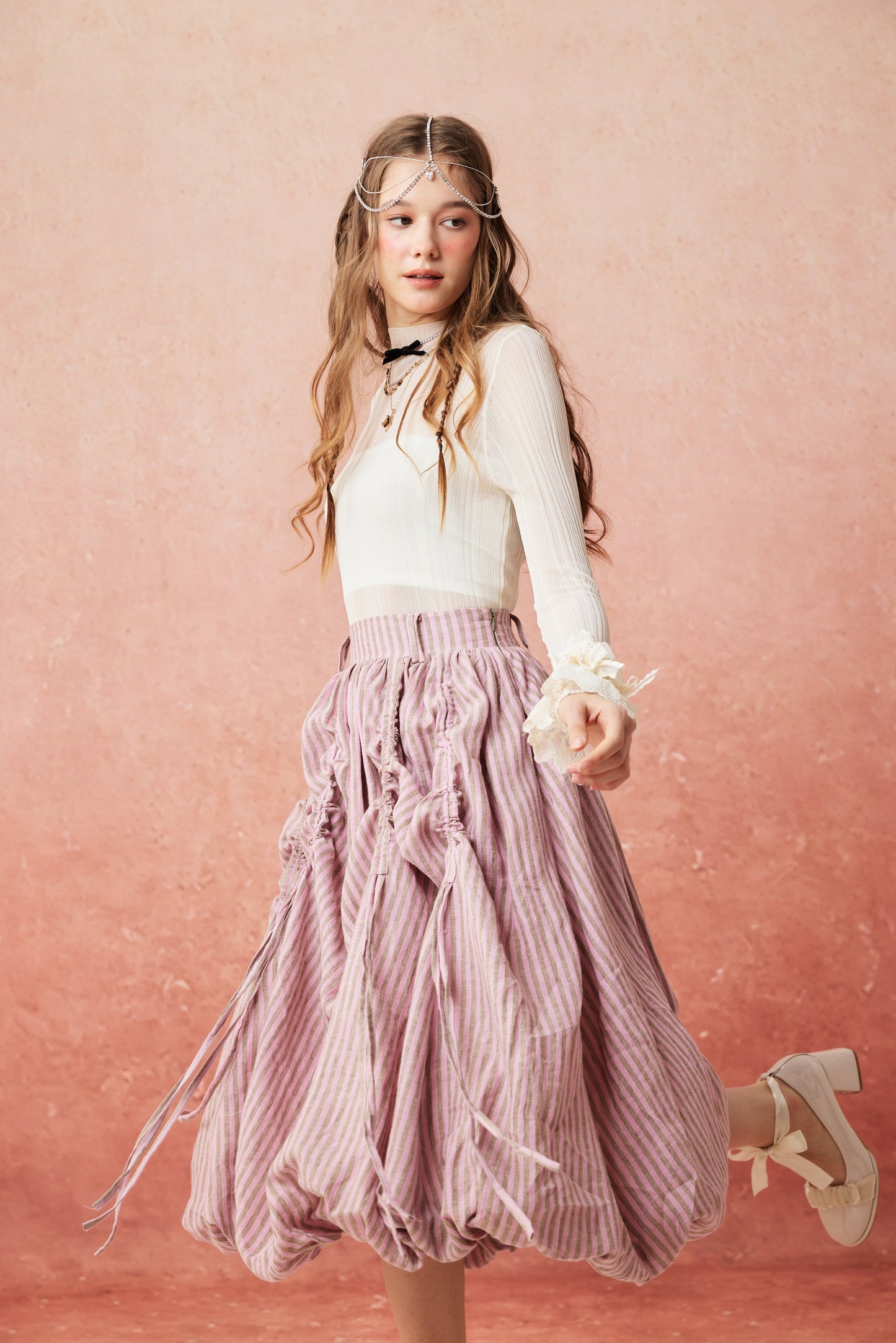 Camellia Bubble 22 | Drawstring Bubble Linen Skirt