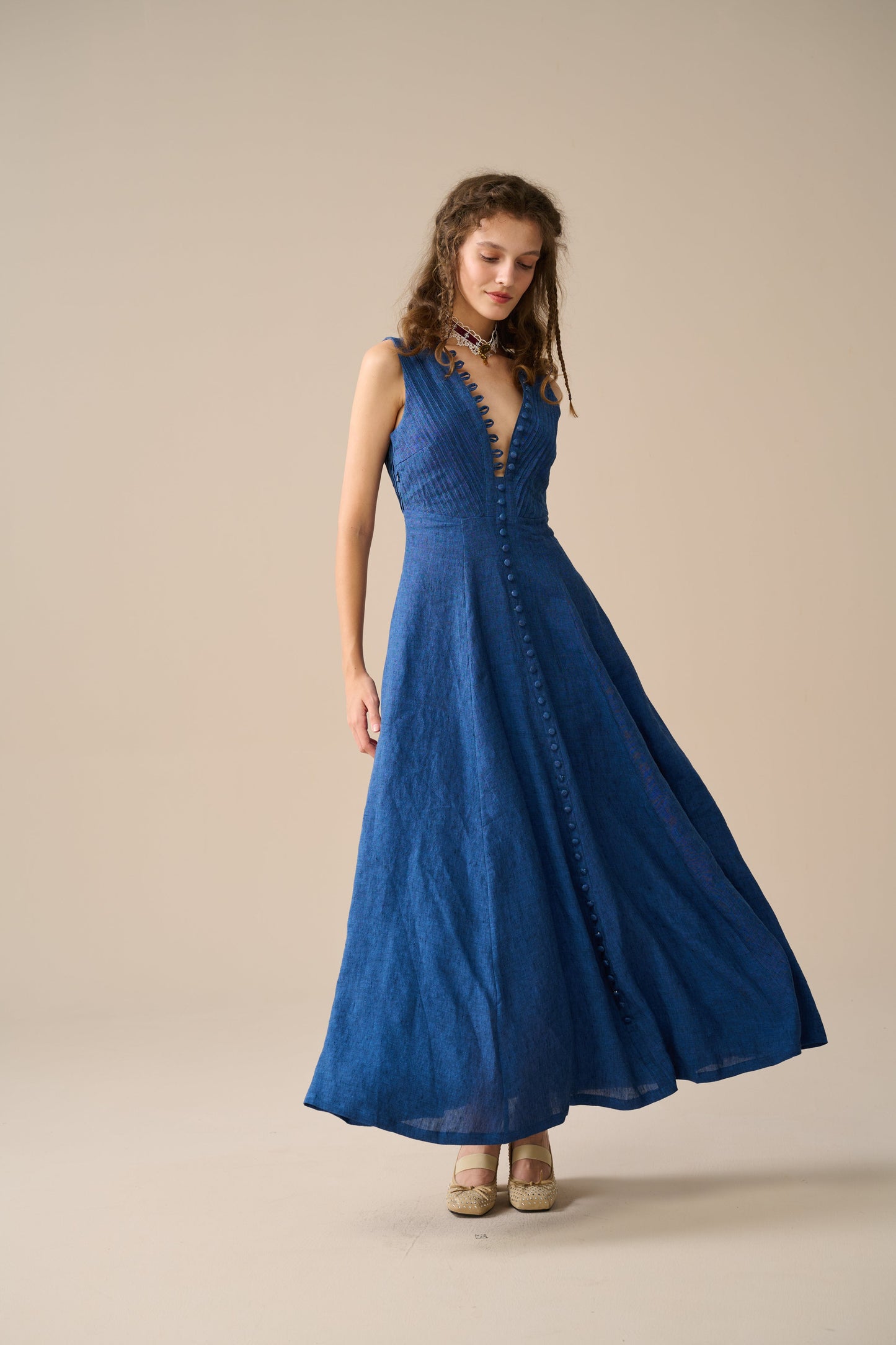 Rebecca 18 | Pleated Maxi Linen Dress