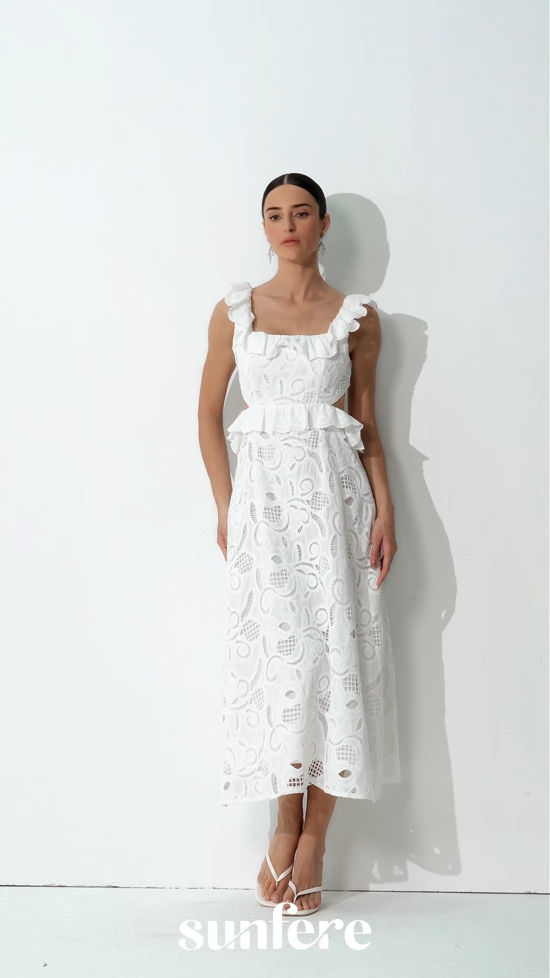 Coastal Daydream White Eyelet Lace Tie Back Midi Dress