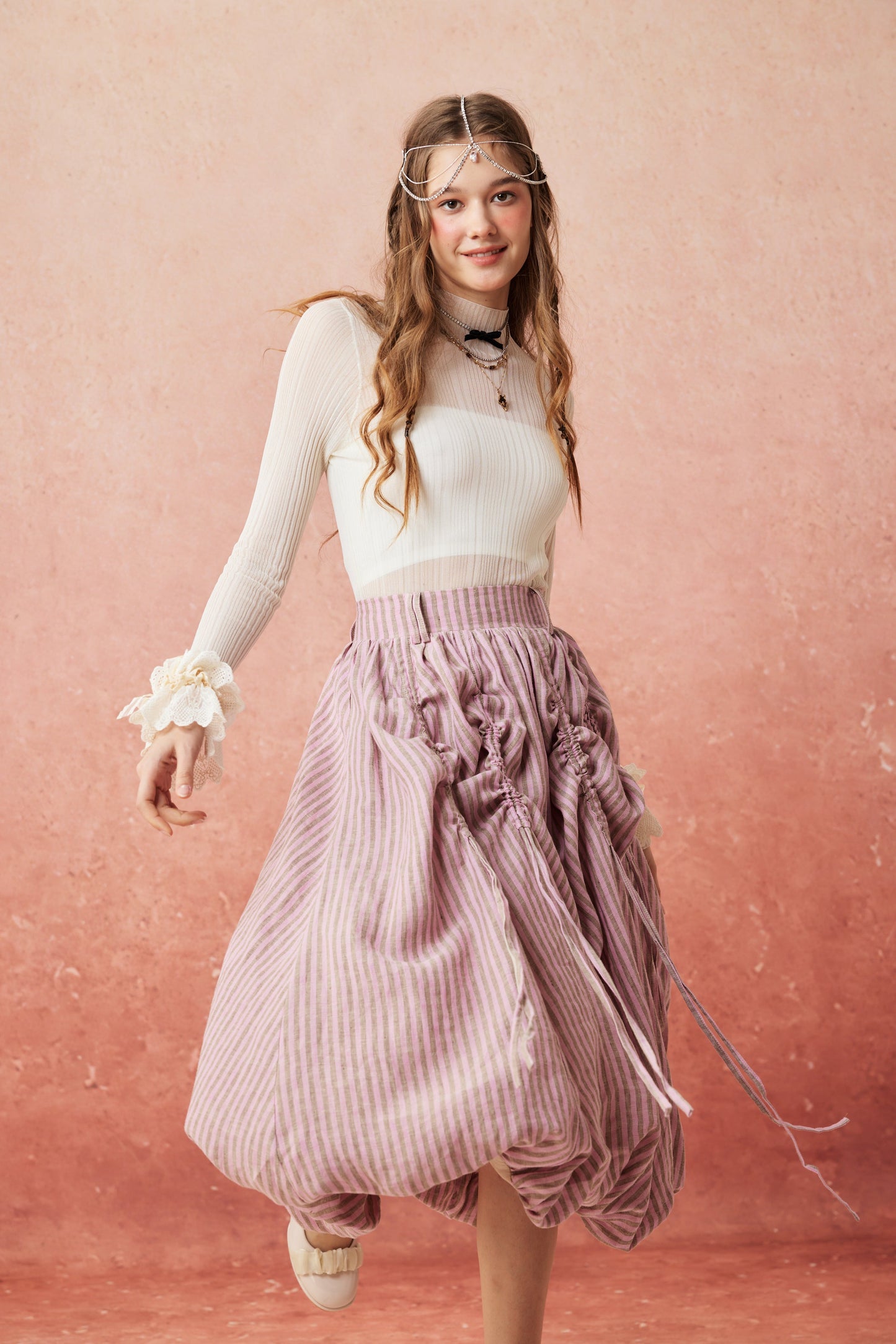 Camellia Bubble 22 | Drawstring Bubble Linen Skirt