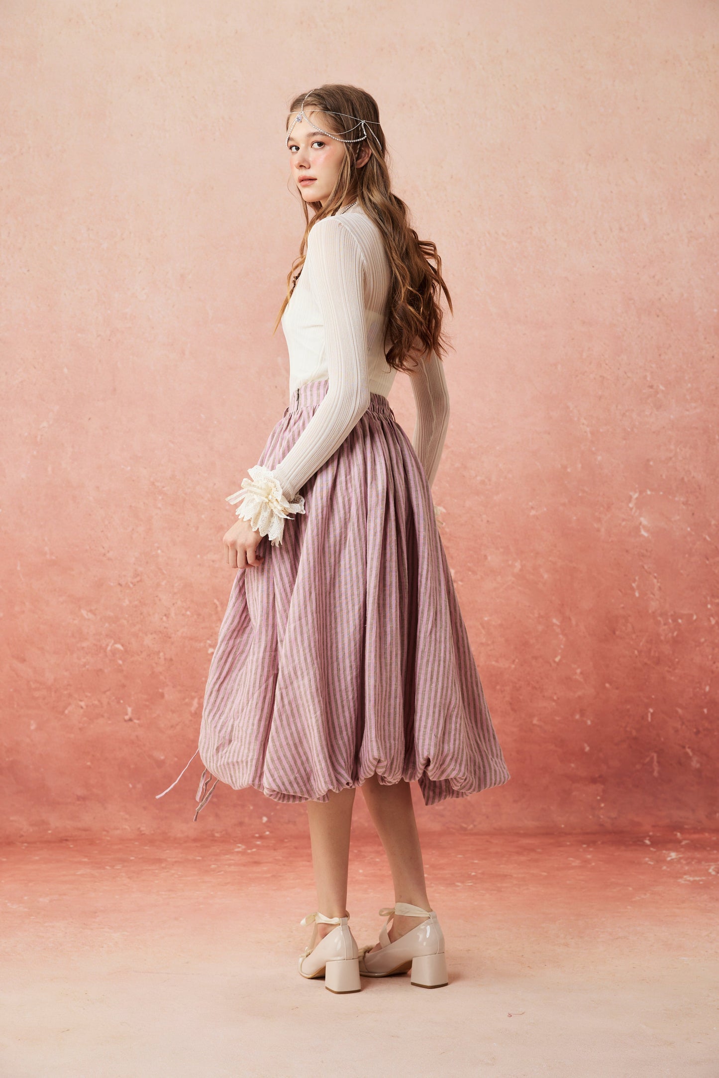 Camellia Bubble 22 | Drawstring Bubble Linen Skirt