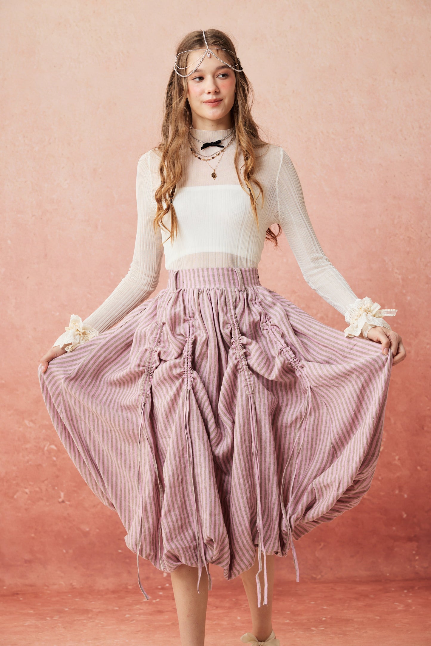 Camellia Bubble 22 | Drawstring Bubble Linen Skirt
