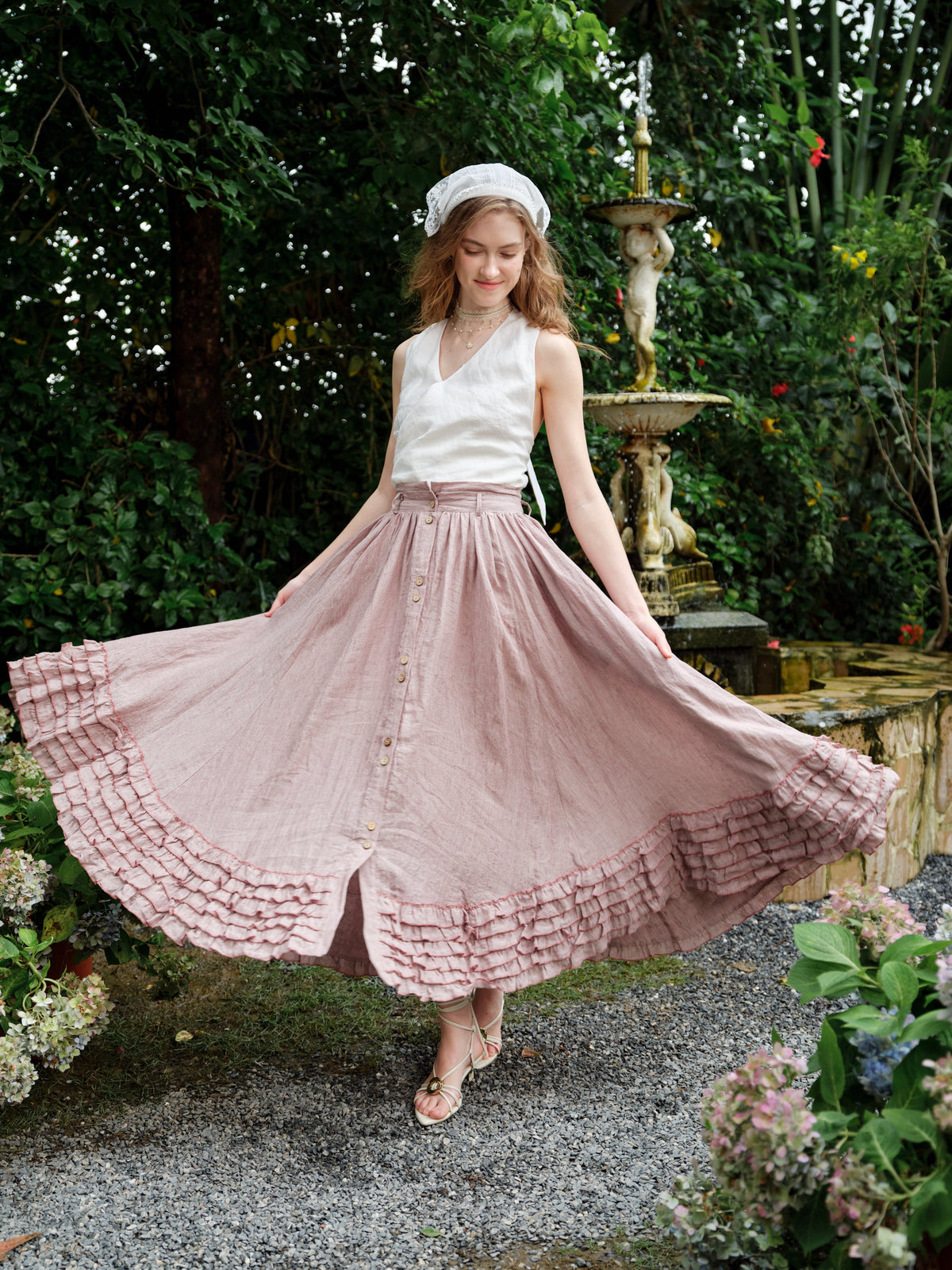 Dorothy 27 | Ruffled maxi linen skirt