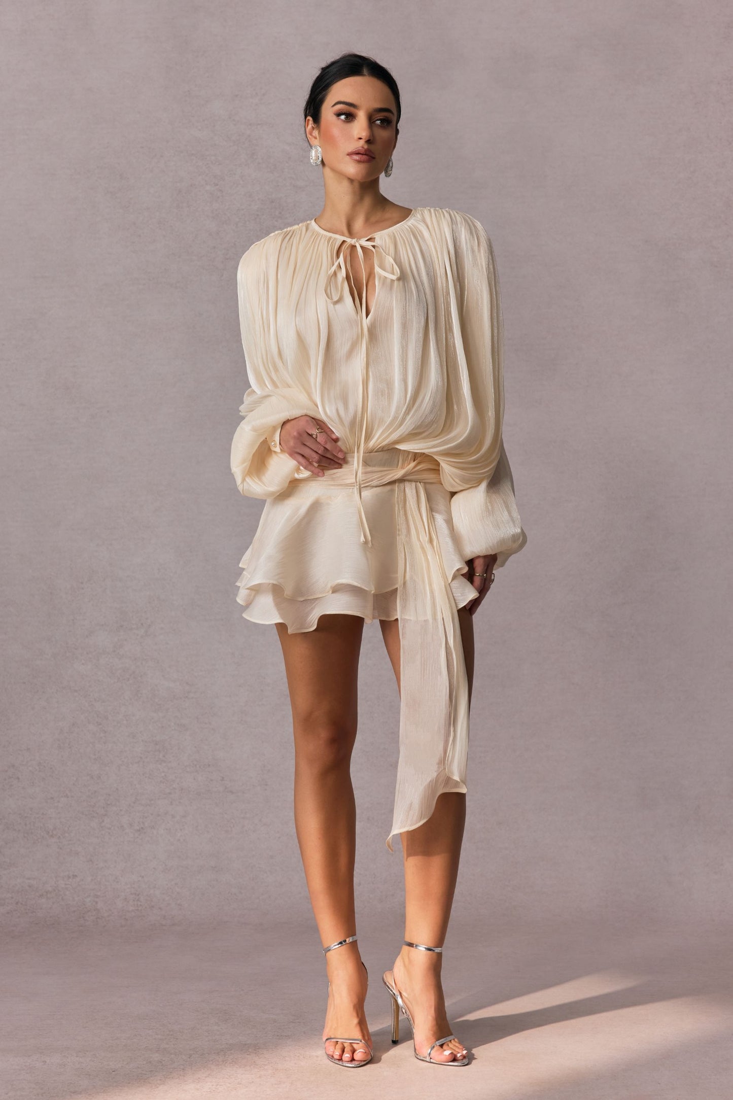 Beryl Pleated Ruffle Hem Mini Dress