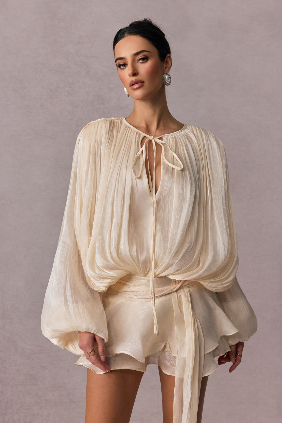 Beryl Pleated Ruffle Hem Mini Dress