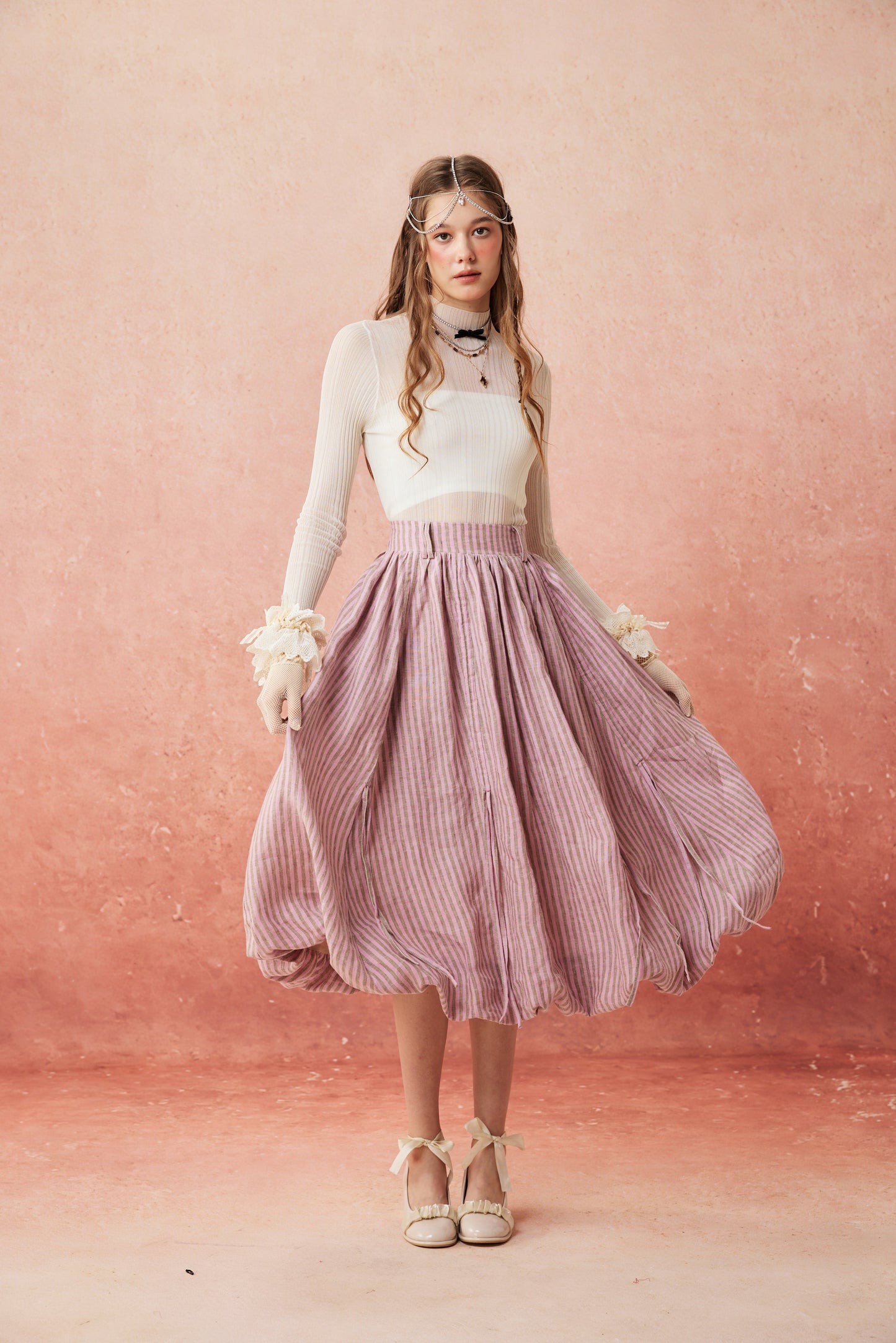 Camellia Bubble 22 | Drawstring Bubble Linen Skirt