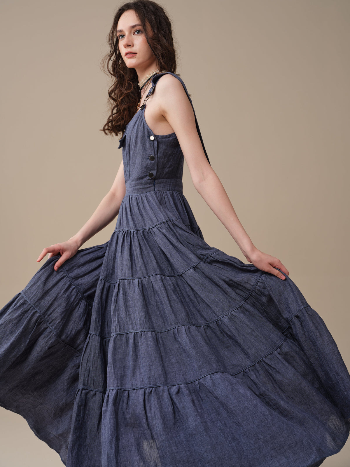 Heather 12 | Linen Apron Maxi Dress