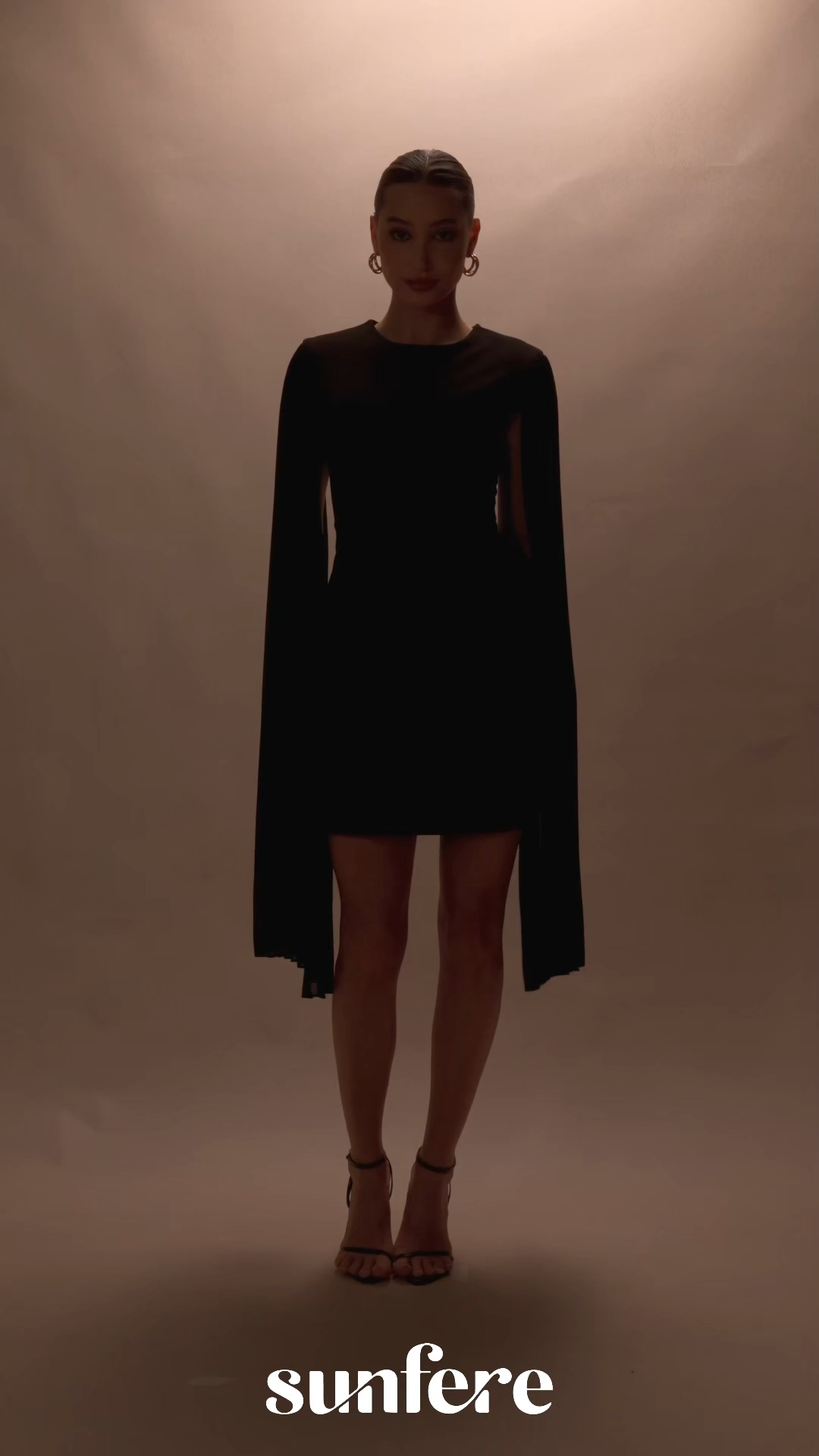 Simply Chic Black Round Neck Cape Sleeve Mini Dress