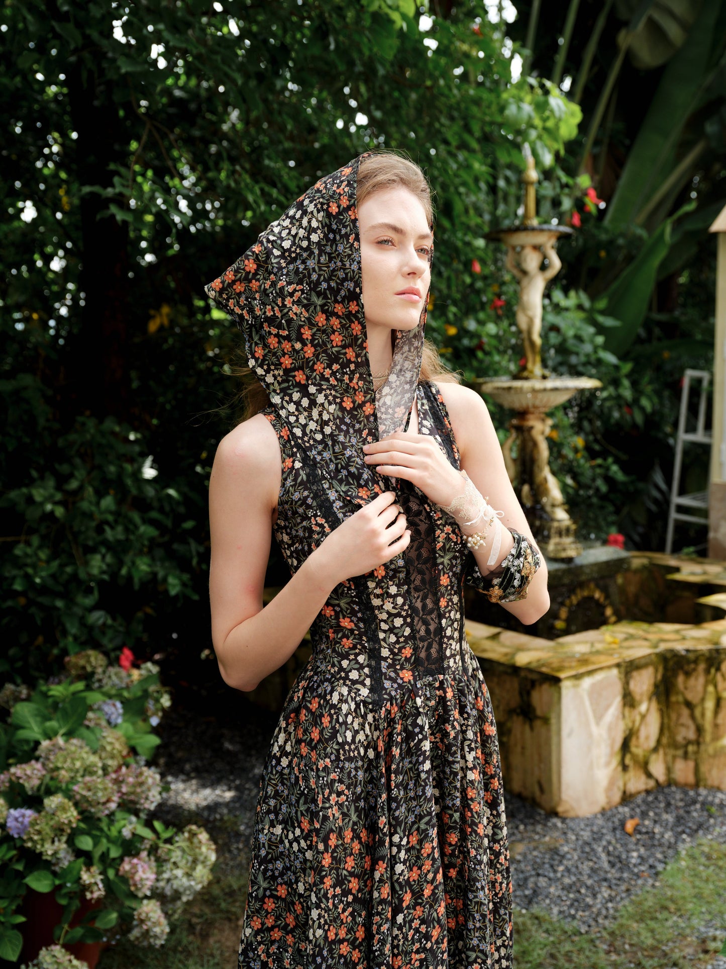 Floral linen bandana/scarf