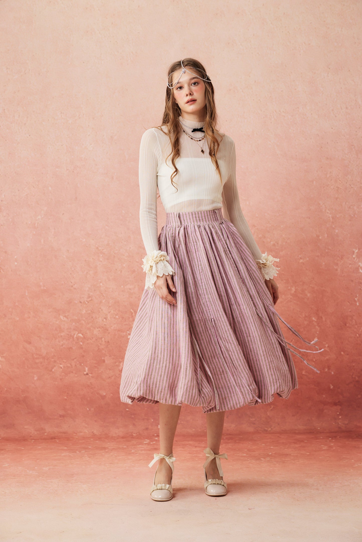 Camellia Bubble 22 | Drawstring Bubble Linen Skirt