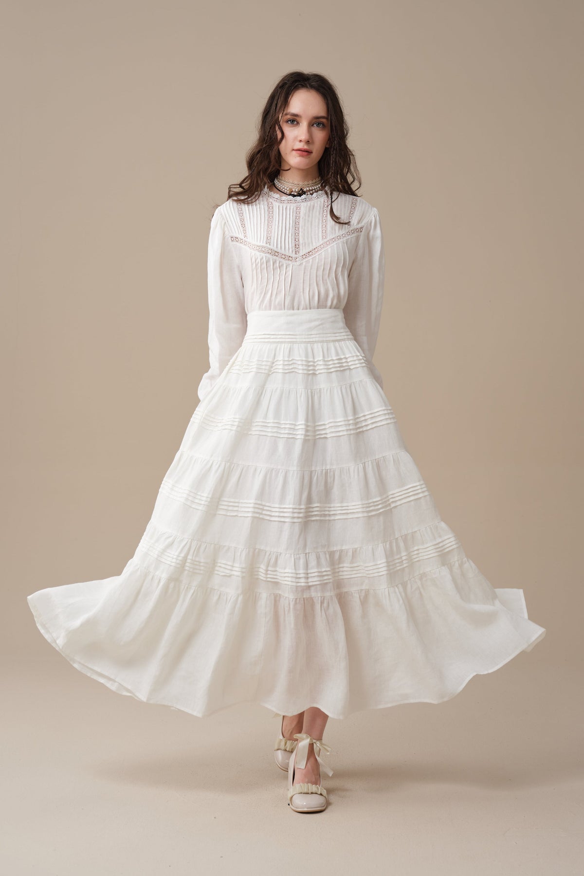 Alice 12 |  Pintuck Linen Maxi Skirt