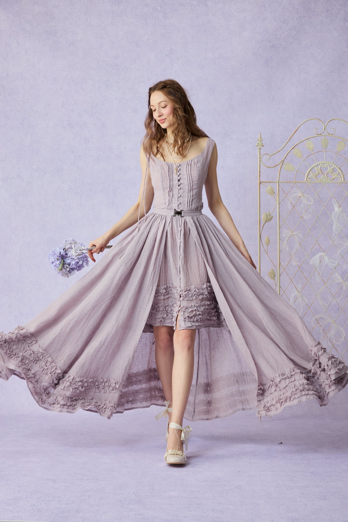Wearable Poetry 17 | Ruffled linen dress & skirt （2 pieces)