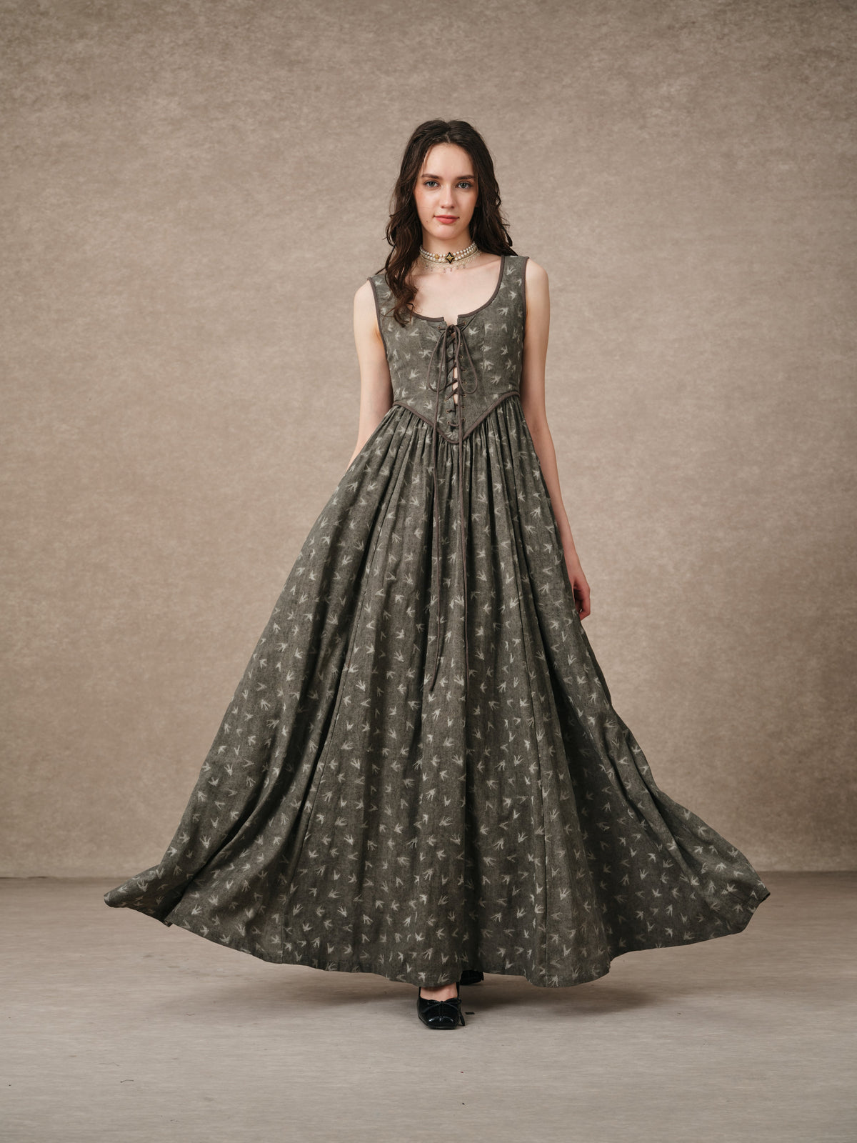 Anis 23 | Lace-up Jacquard Linen Corset Dress