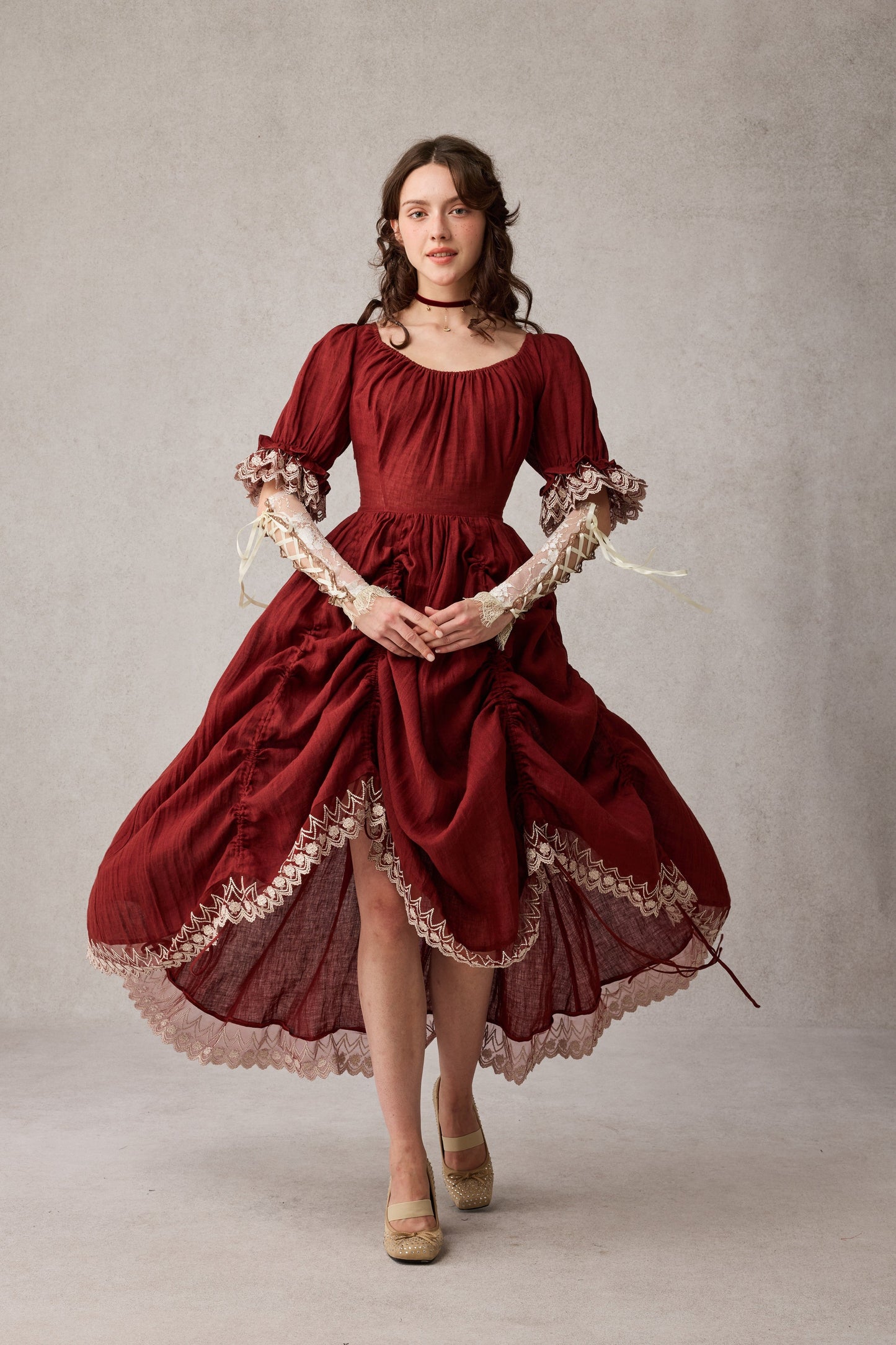 Elowen 27 | Lace Linen dress gown ( 2 way to wear )