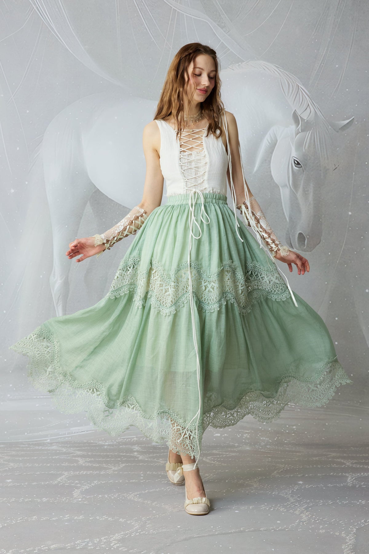 Moonstone 22 |Lace linen Maxi skirt