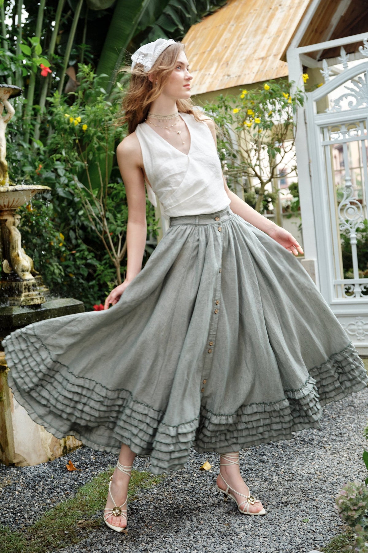 Dorothy 27 | Ruffled maxi linen skirt