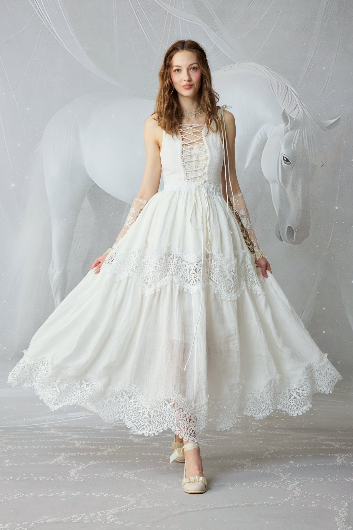 Moonstone 22 |Lace linen Maxi skirt