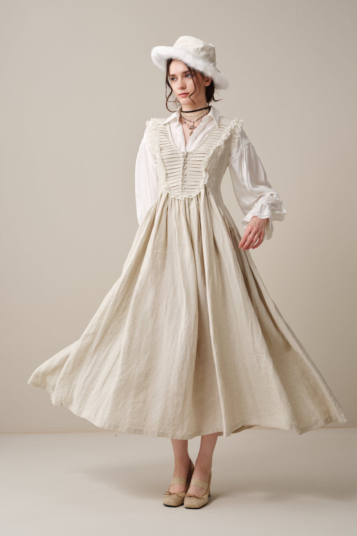 Edith 14 | Pleated Corset Linen Dress