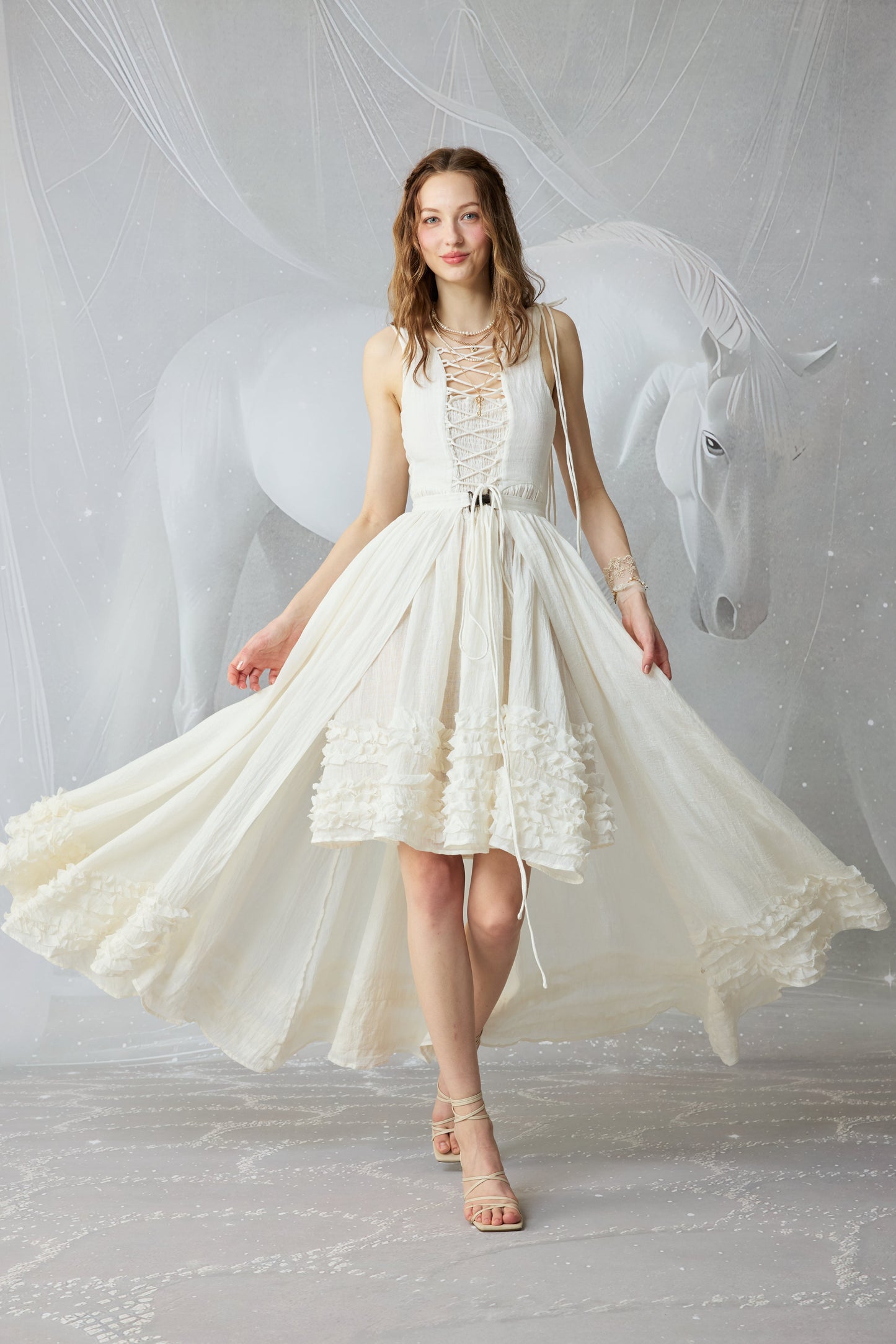 Wearable Poetry 17 | Ruffled linen dress & skirt （2 pieces)