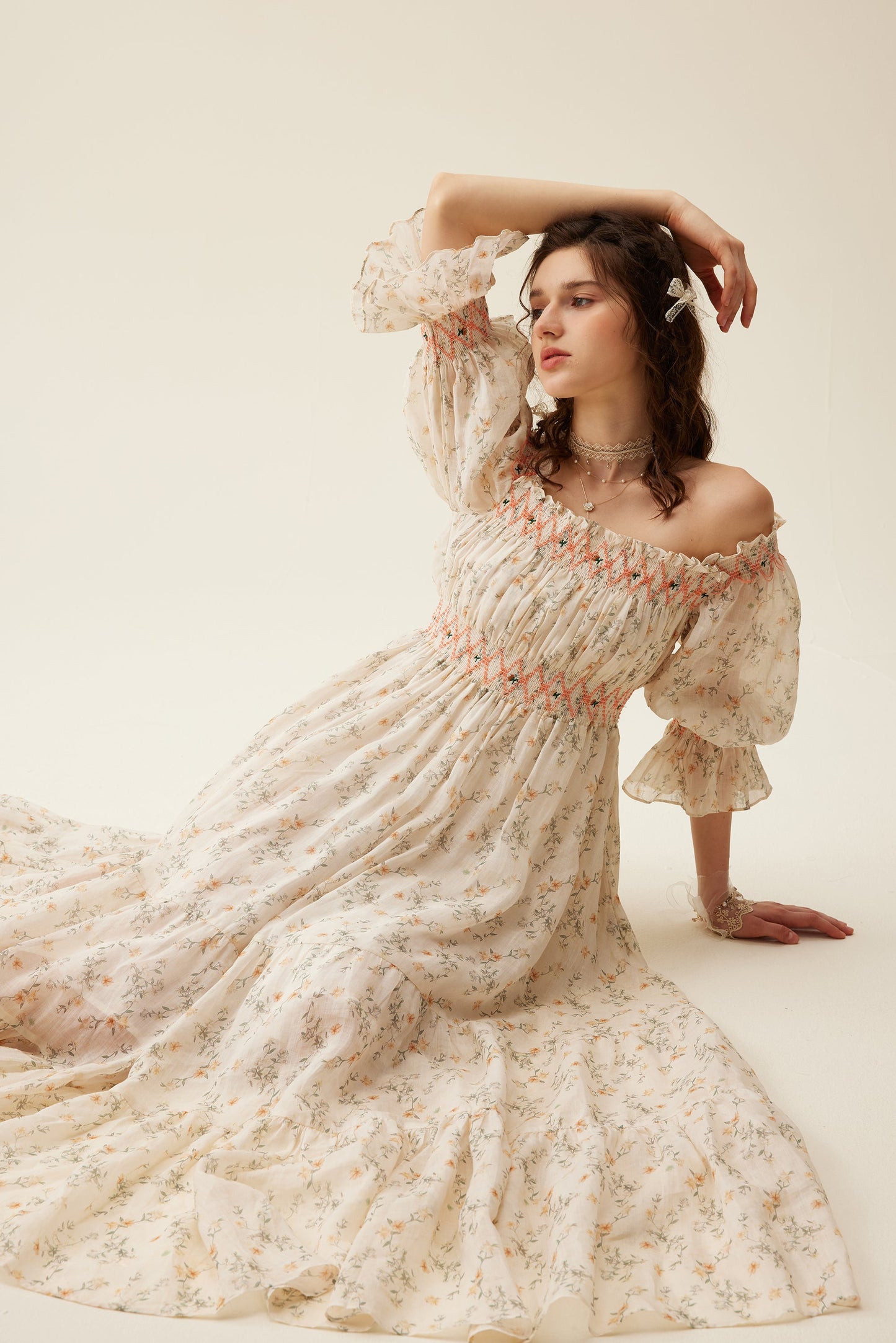 Cloud 21 | smocking embroidery linen dress