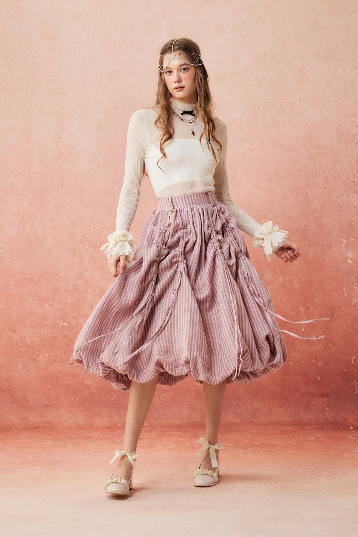 Camellia Bubble 22 | Drawstring Bubble Linen Skirt