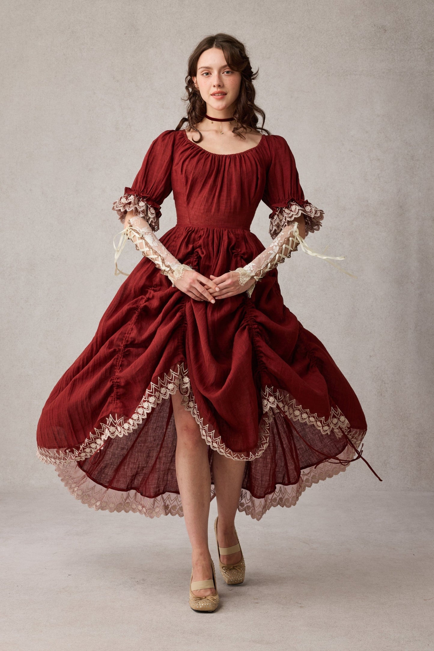 Elowen 27 | Lace Linen dress gown ( 2 way to wear )
